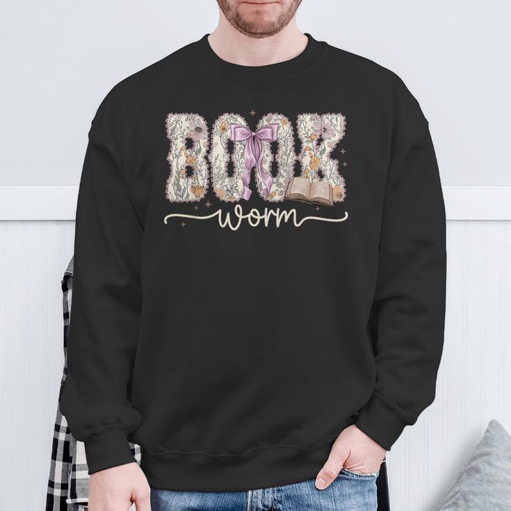 Bookworm Coquette Bow Floral Bookish Reading Book Lovers Sweatshirt Gifts for Old Men