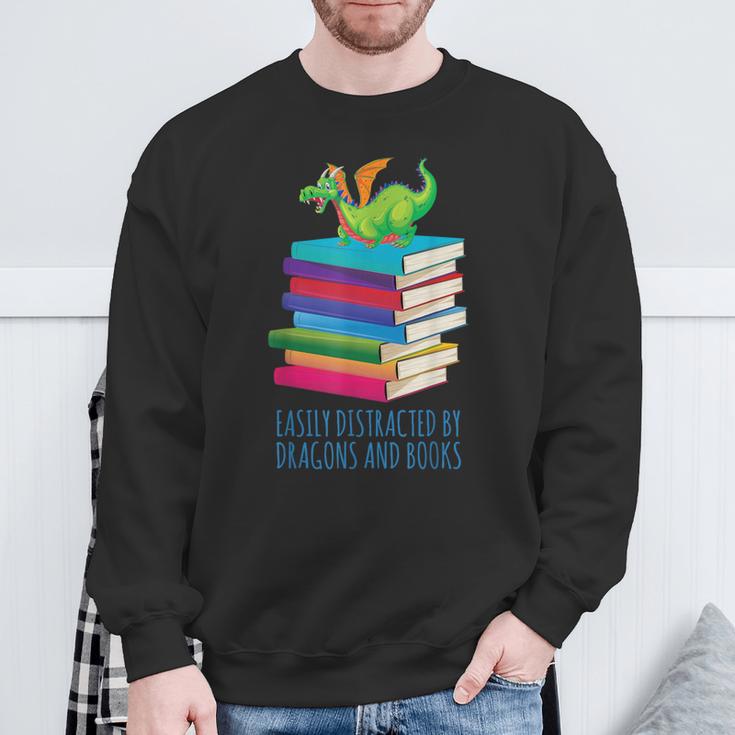 Bookworm Easily Distracted By Dragons And Books Reader Sweatshirt Gifts for Old Men