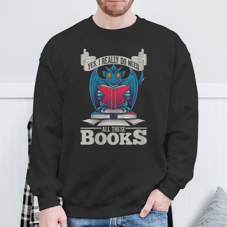 Bookworm Flying Mythical Creature Book Reading Dragon Sweatshirt Gifts for Old Men