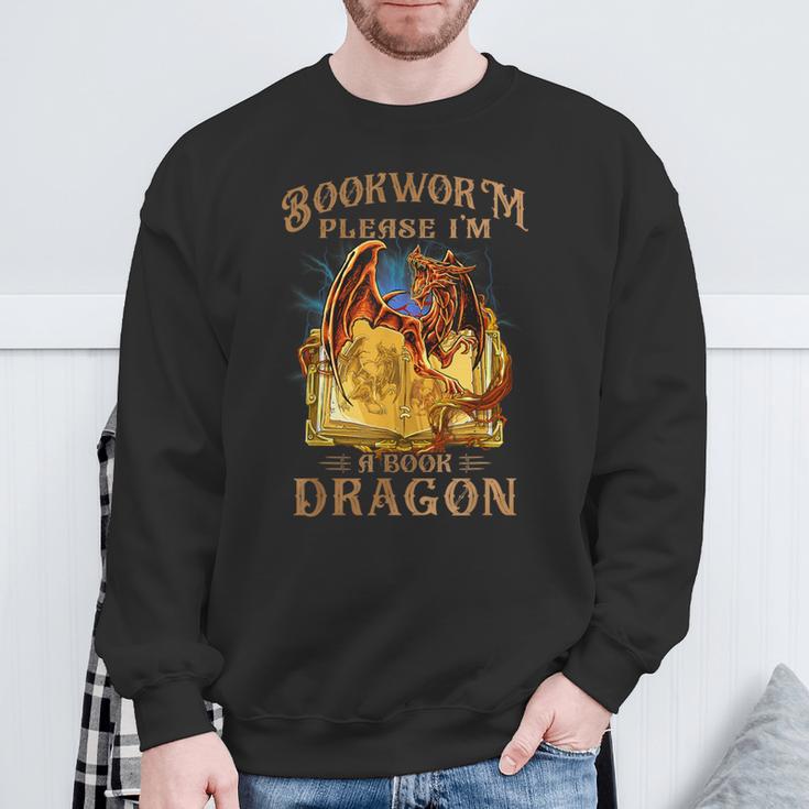 Bookworm Please I'm a Book Dragon Dragon Books Lovers Sweatshirt Gifts for Old Men
