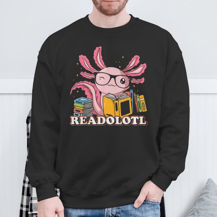Bookworm Readolot Mexican Salamander Book Reading Axolotl Sweatshirt Gifts for Old Men