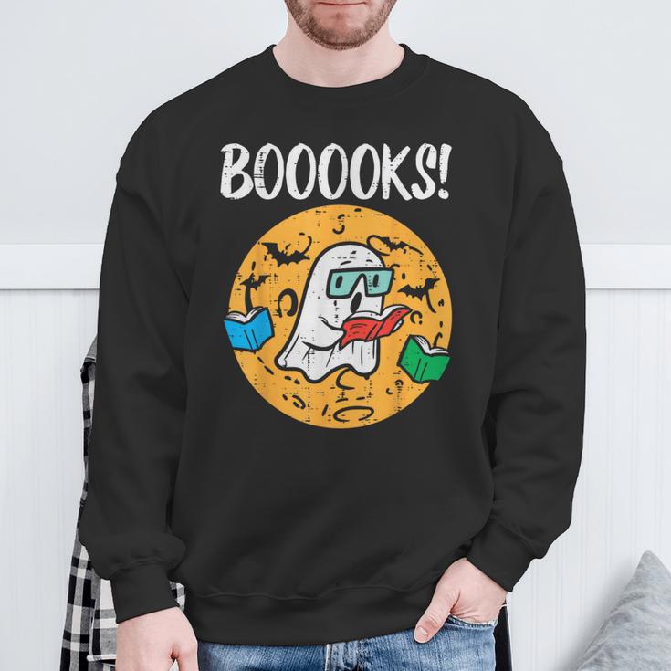 Boooks Ghost Read Book Halloween Teacher Librarian Men Women Sweatshirt Gifts for Old Men