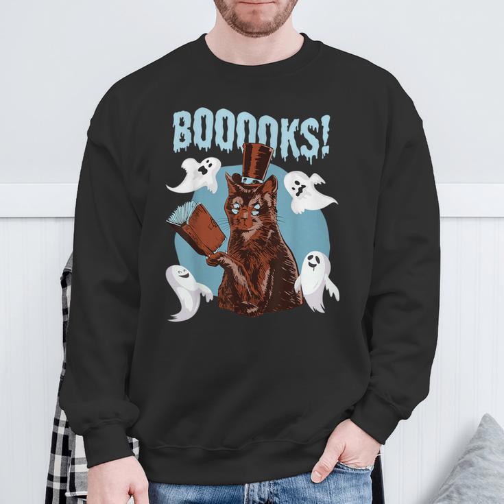Booooks Cat Reading Book Ghosts Halloween Librarian Teacher For Men Women Kids Sweatshirt Gifts for Old Men