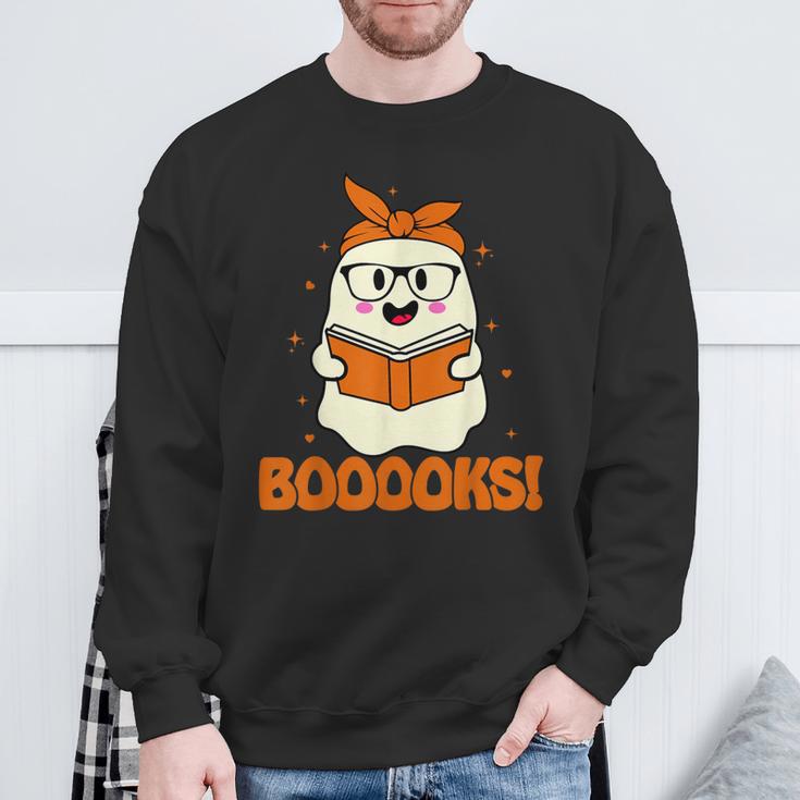 Booooks Ghost Boo Read Books Library Teacher Halloween Cute For Men Women Kids Sweatshirt Gifts for Old Men