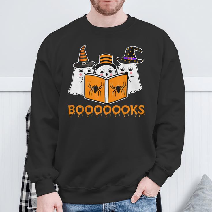 Booooks Ghost Boo Read Books Library Teacher Halloween Cute Sweatshirt Gifts for Old Men
