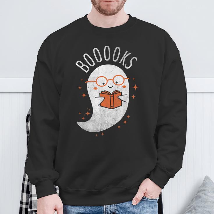 Booooks Ghost Halloween Teacher Book Library Reading Sweatshirt Gifts for Old Men