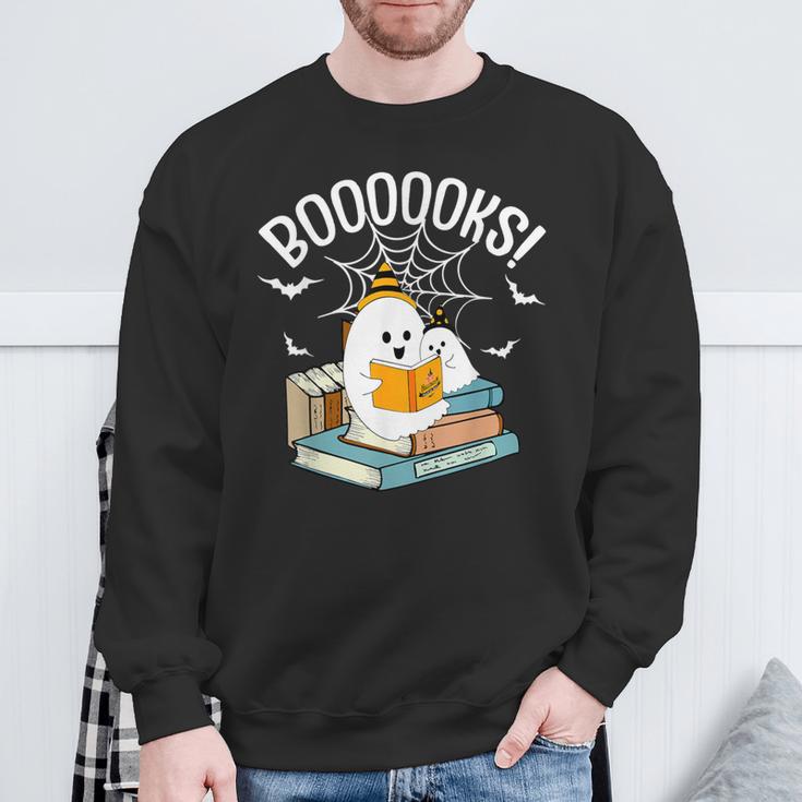 Booooks Ghost Read Books Halloween Sweatshirt Gifts for Old Men