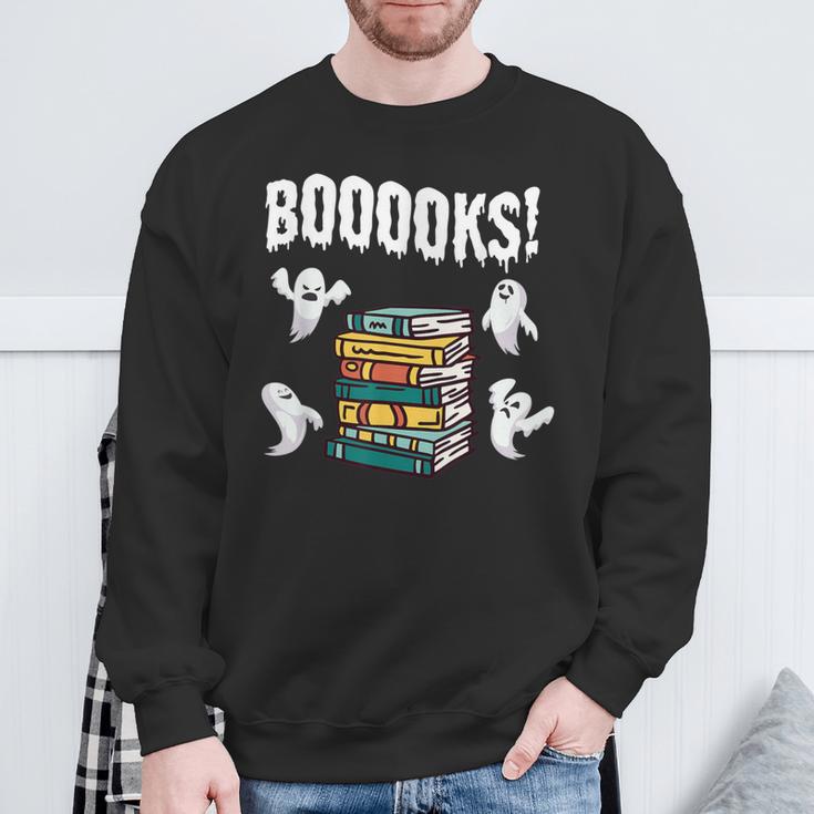 Booooks Ghost Reading Books Halloween Librarian Teacher Sweatshirt Gifts for Old Men