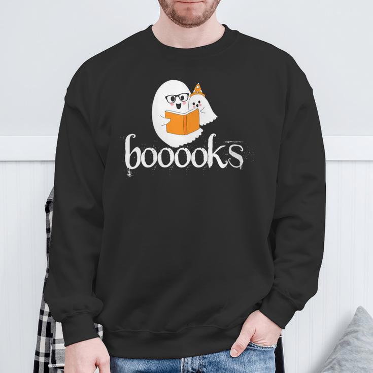 Booooks Halloween Cute Ghost Reading Library Books Sweatshirt Gifts for Old Men