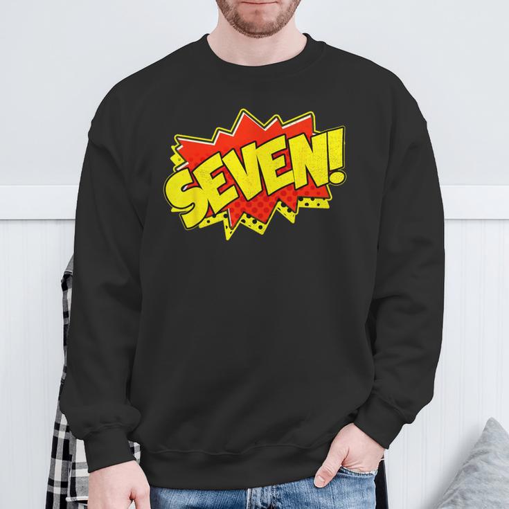 Boy Seven Superhero Comic Book Hero 7th Birthday Boy 7 Years Sweatshirt Gifts for Old Men