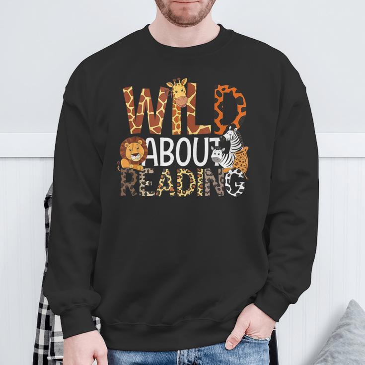 Boys Animal Print Clothes Wild About Reading Cheetah Book Sweatshirt Gifts for Old Men