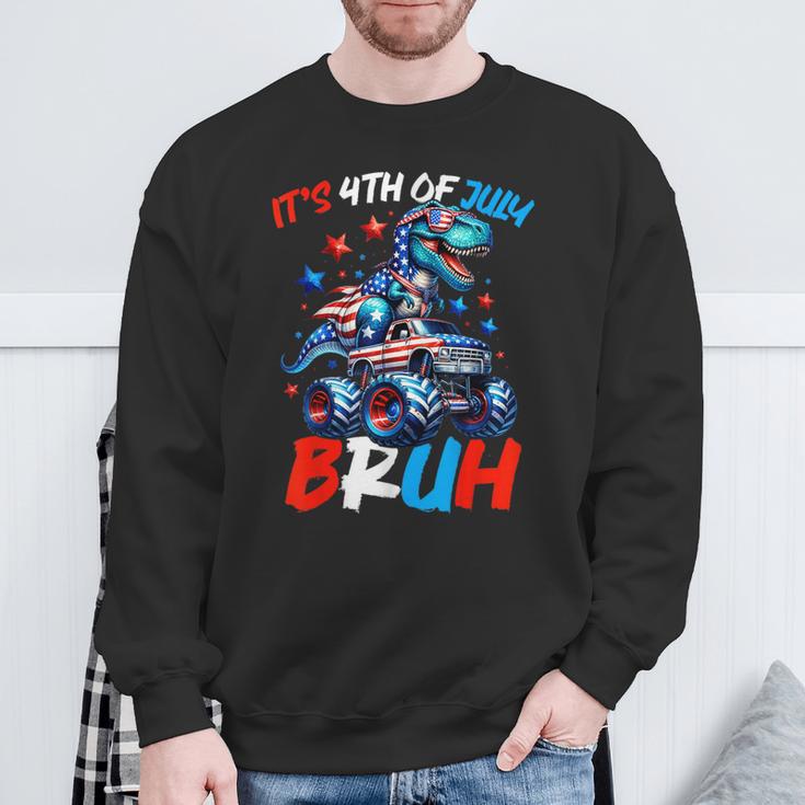 Bruh 4Th Of July Boys Kids T-Rex Dinosaur Patriotic Flag Sweatshirt Gifts for Old Men