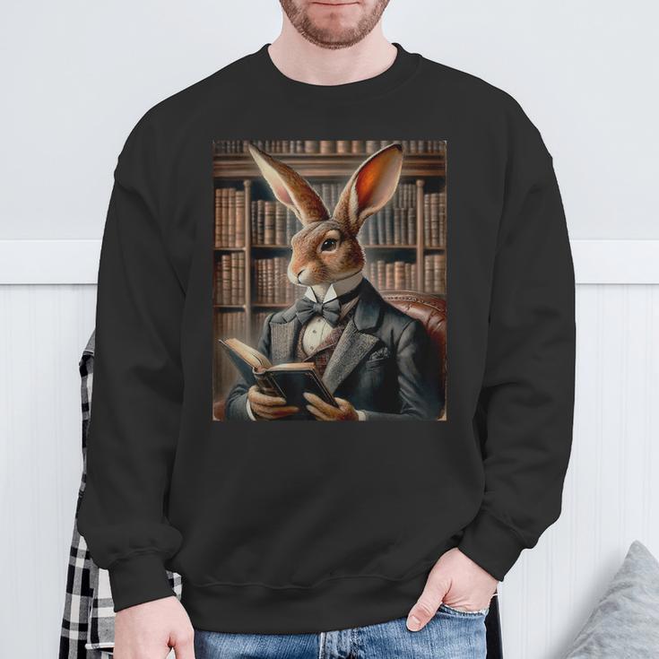 Bunny Reading Book Rabbit Bow Tie Happy Easter Boys Girl Kid Sweatshirt Gifts for Old Men
