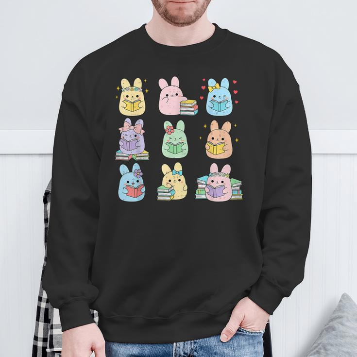 Bunny Reading Books Easter Day Teacher Librarian Book Lover Sweatshirt Gifts for Old Men Bunny Reading Books Easter Day Teacher Librarian Book Lover Sweatshirt Gifts for Old Men
