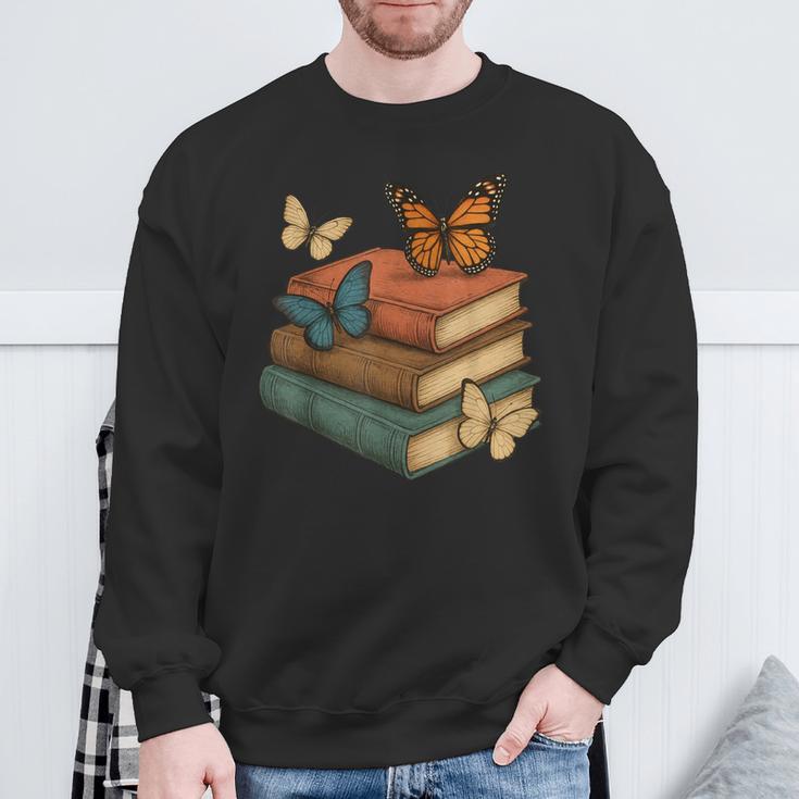 Butterflies And Books Cute Butterfly Sweatshirt Gifts for Old Men