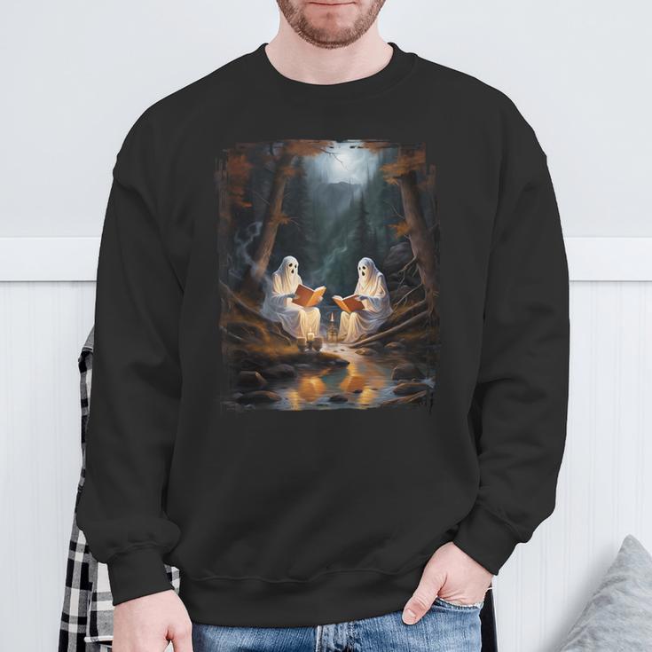 Camping Sheet Ghost Reading Book At Campfire Halloween Sweatshirt Gifts for Old Men