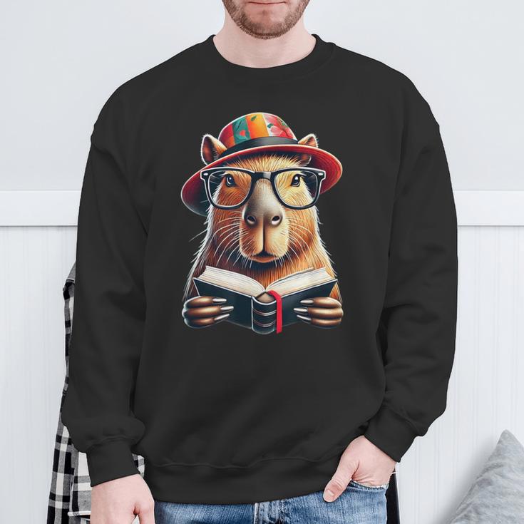 Capybara Bookworm Rodent Reading a Book Sweatshirt Gifts for Old Men