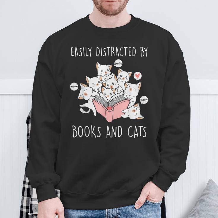 Cat & Book Lover Easily Distracted By Cats And Books For Men Women Kids Sweatshirt Gifts for Old Men