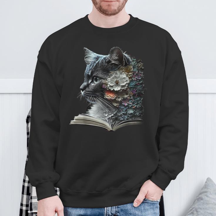 Cat Art Book Cat Motif Flowers Cat Sweatshirt Gifts for Old Men