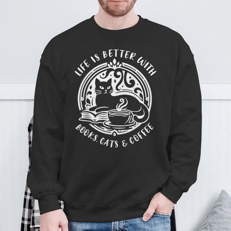 Cat Book And Coffee Make Life Beautiful Cat Mum Sweatshirt Gifts for Old Men
