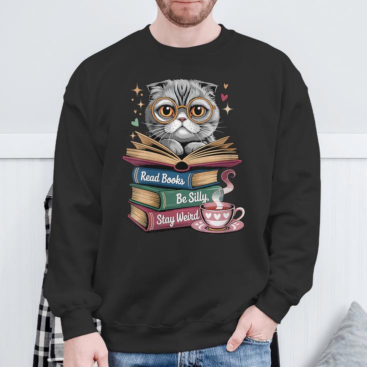 Cat Read Books Be Kind Stay Weird Library Book Lover Sweatshirt Gifts for Old Men Cat Read Books Be Kind Stay Weird Library Book Lover Sweatshirt Gifts for Old Men