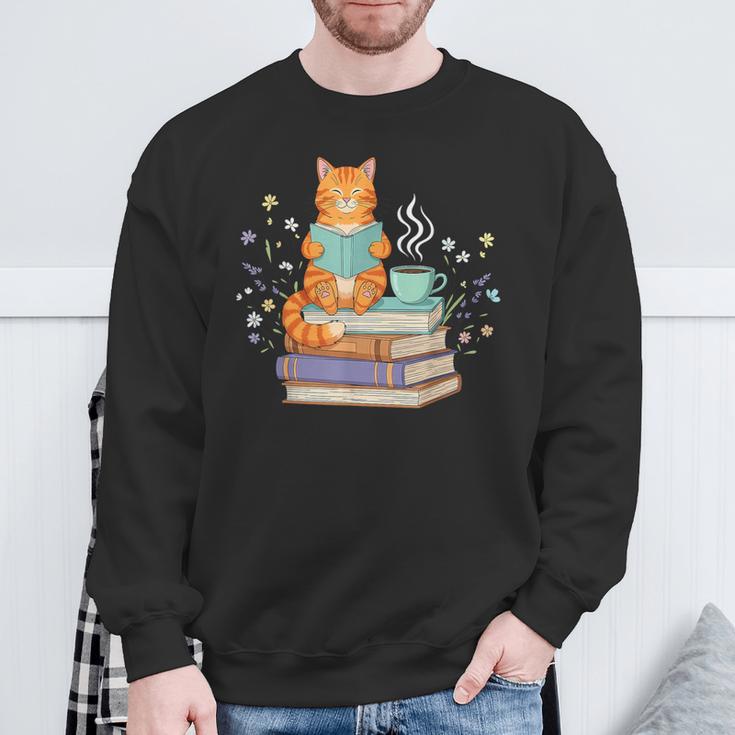Cat Reading Book Lover Coffee Books Teacher Librarian Cat Sweatshirt Gifts for Old Men Cat Reading Book Lover Coffee Books Teacher Librarian Cat Sweatshirt Gifts for Old Men