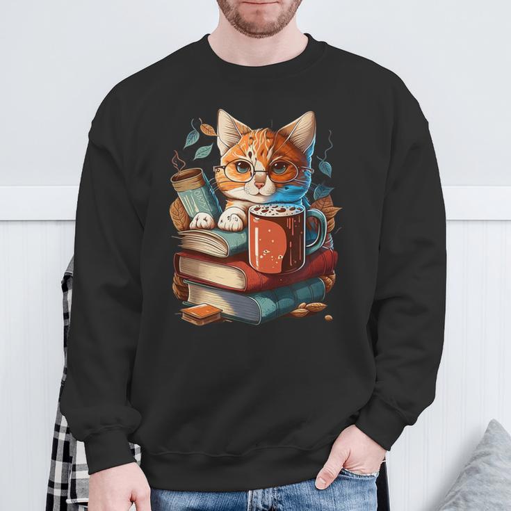 Cat Reading A Book Men Women Kids Sweatshirt Gifts for Old Men