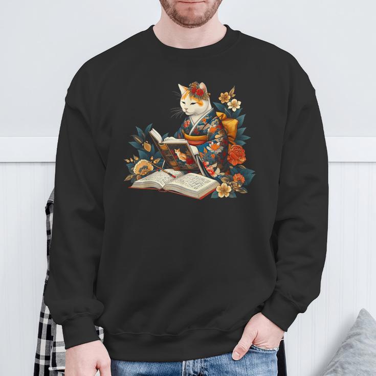 Cat Reading A Book In Traditional Japanese Clothing Kimono Sweatshirt Gifts for Old Men Cat Reading A Book In Traditional Japanese Clothing Kimono Sweatshirt Gifts for Old Men
