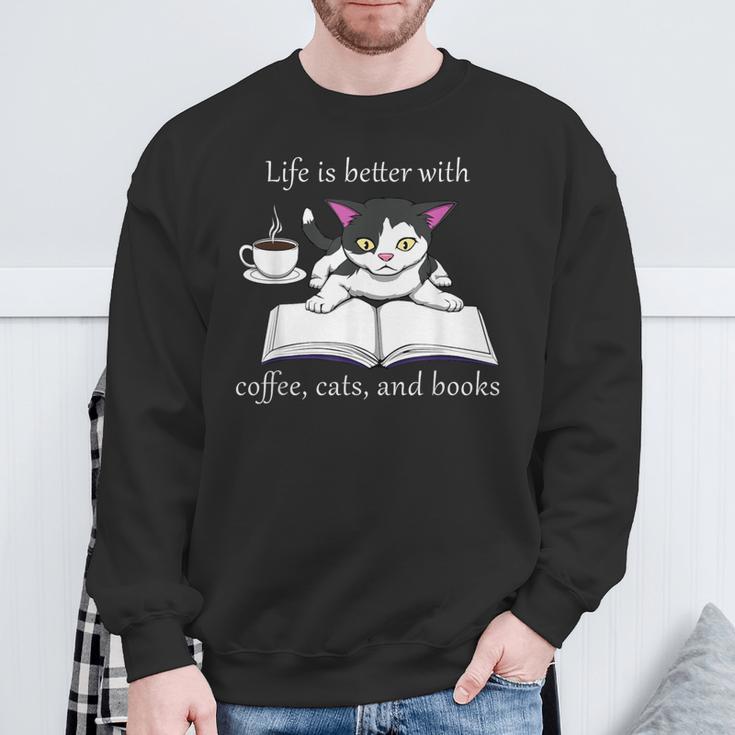 Cat Reads a Book Reading Coffee Sweatshirt Gifts for Old Men Cat Reads a Book Reading Coffee Sweatshirt Gifts for Old Men