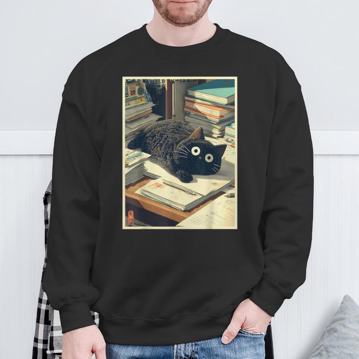 Cat Teacher Student School Last Day Books First 100th Day Sweatshirt Gifts for Old Men