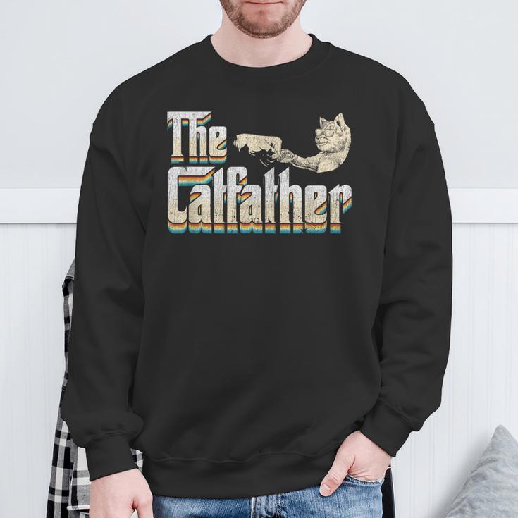 The Catfather 面白い猫 お父さん 父の日 ビンテージ 猫 父親 スウェットシャツ 高齢者への贈り物