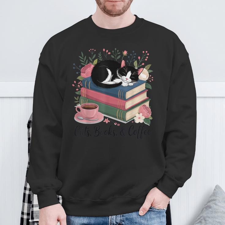 Cats Books & Coffee For Cat Lovers In Relaxed Weekend Sweatshirt Gifts for Old Men