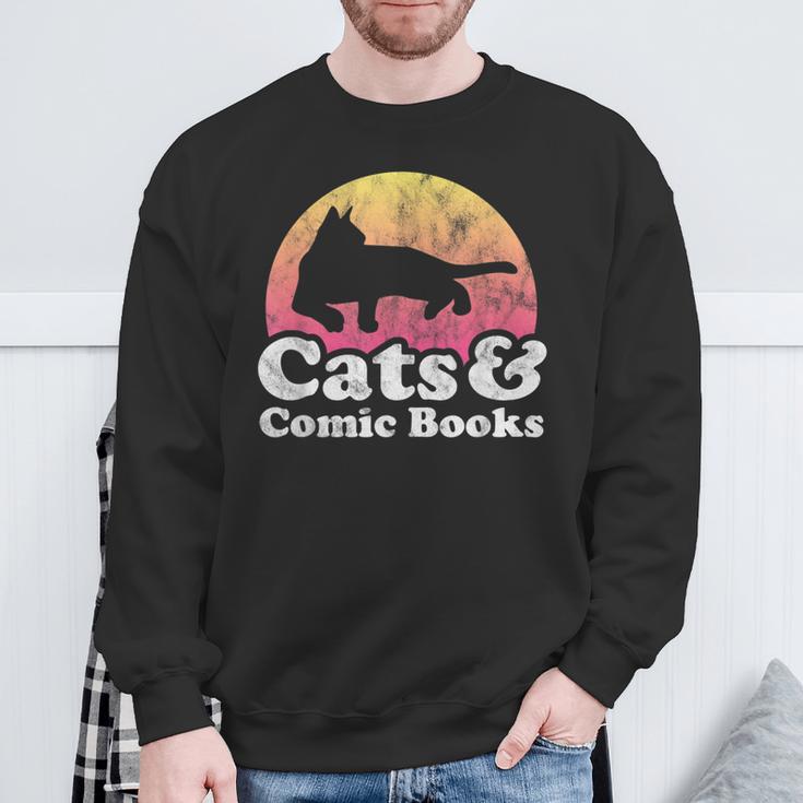 Cats And Comic Books Or Women's Cat And Comic Book Sweatshirt Gifts for Old Men