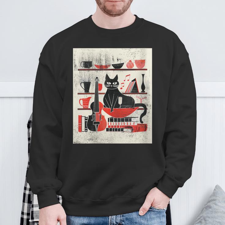 Cats Music Books Lover Essentials Red Retro Silkscreen Sweatshirt Gifts for Old Men Cats Music Books Lover Essentials Red Retro Silkscreen Sweatshirt Gifts for Old Men
