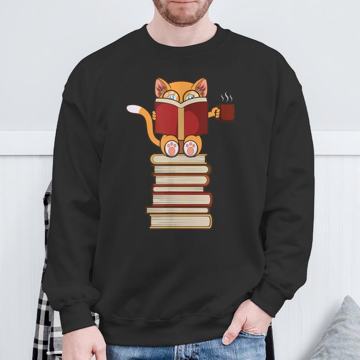 Cats And Reading Books Literature Sweatshirt Gifts for Old Men