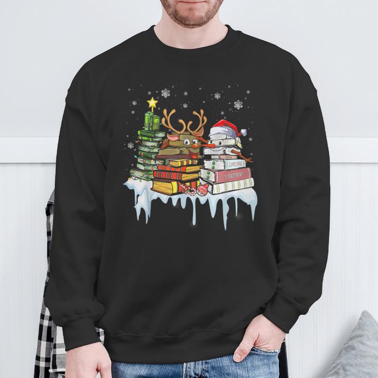 Christmas Tree Snowman Reindeer Book Stack Librarian Sweatshirt Gifts for Old Men Christmas Tree Snowman Reindeer Book Stack Librarian Sweatshirt Gifts for Old Men