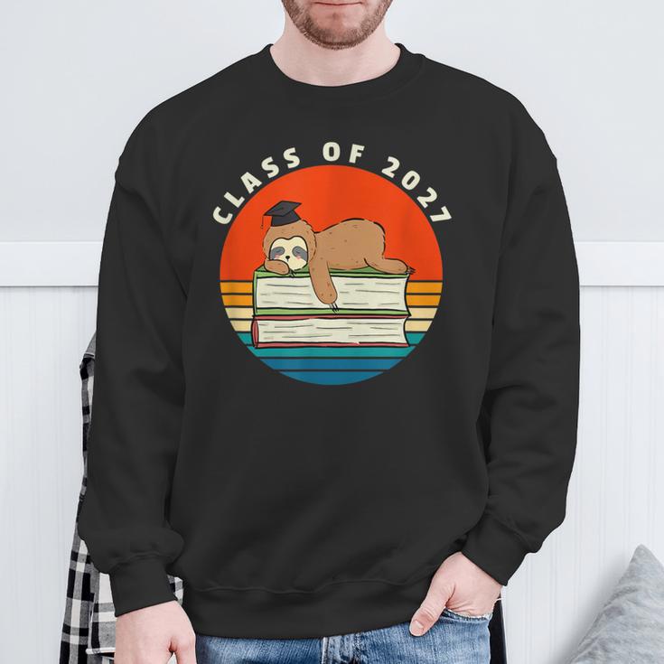 Class Of 2027 Meme Sloth Graduation Cap Sleeping On Books Sweatshirt Gifts for Old Men