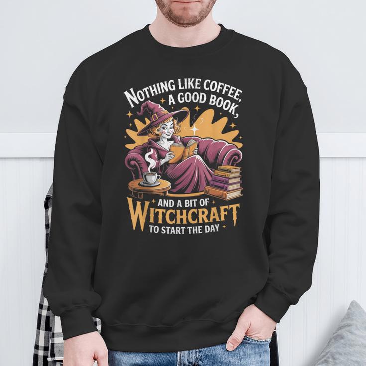 Coffee Book Witchcraft Witch Witches Bookish Reader Reading Sweatshirt Gifts for Old Men