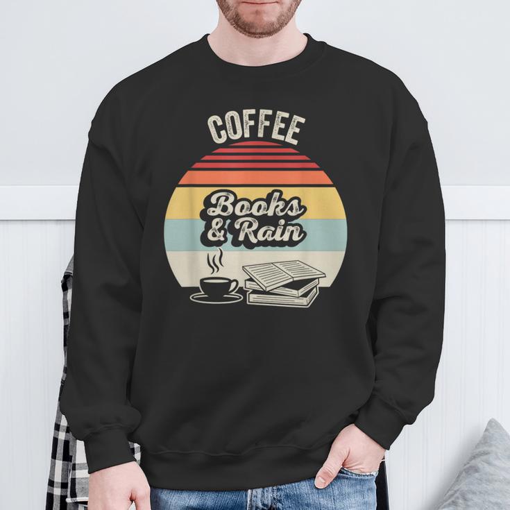 Coffee Books And Rain Reading Book Lover Retro Sweatshirt Gifts for Old Men