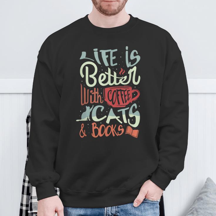 Coffee Cats And Books Cute Kitty Reading Sweatshirt Gifts for Old Men Coffee Cats And Books Cute Kitty Reading Sweatshirt Gifts for Old Men