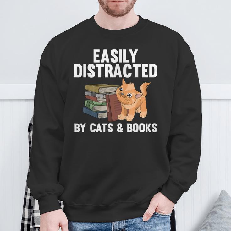 Cool Book Reader For Men Women Book Lover Bookworm Cat Book Sweatshirt Gifts for Old Men