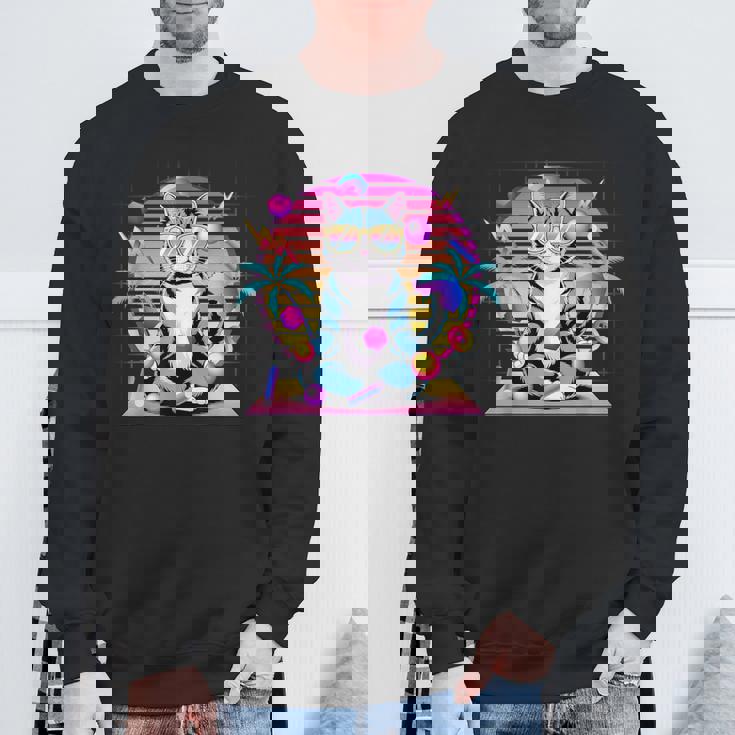 Cool Cat 瞑想 ヴェイパーウェーブ 80年代 レトロ シンセウェーブ スウェットシャツ 高齢者への贈り物