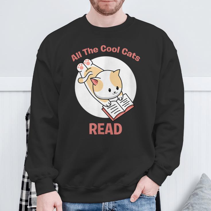 All The Cool Cats Read Book And Cat Lover Sweatshirt Gifts for Old Men