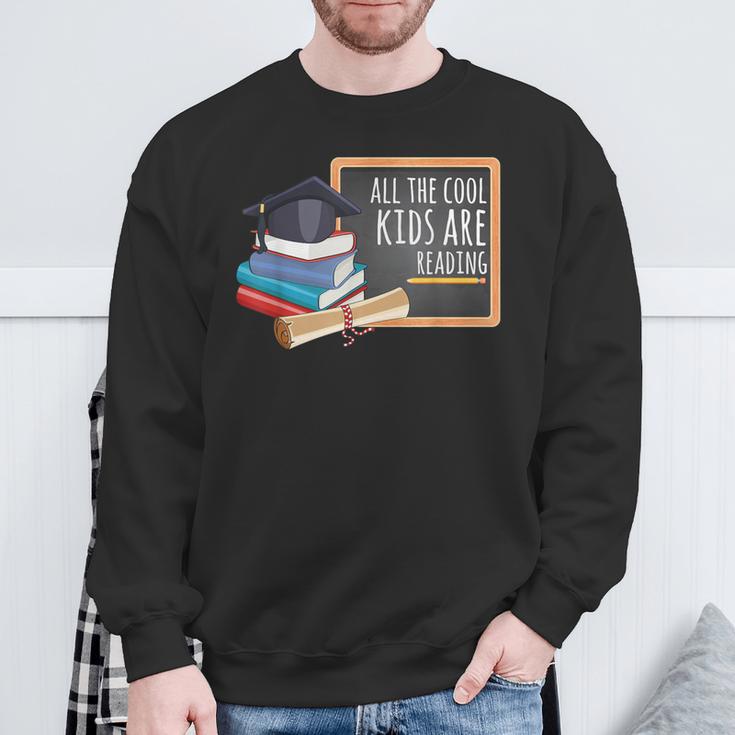 All The Cool Kids Are Reading Book Nerd School Graduation Sweatshirt Gifts for Old Men