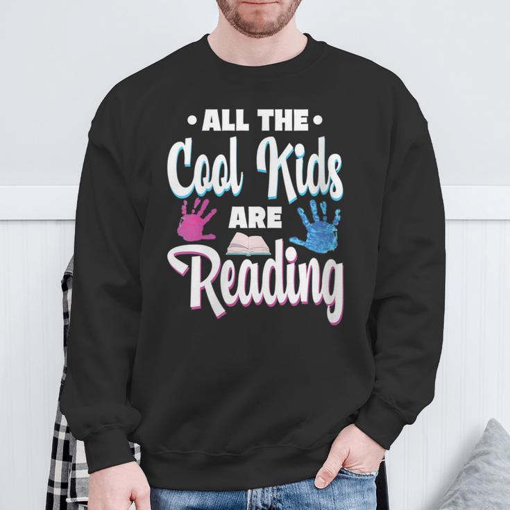 All The Cool Kids Are Reading Book Vintage Retro Sunset Sweatshirt Gifts for Old Men