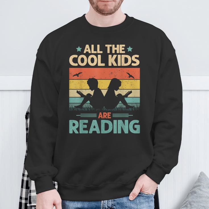 All The Cool Kids Are Reading Retro Book Lovers Reader Nerd Sweatshirt Gifts for Old Men