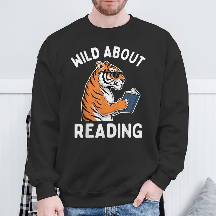 Cool Tiger Reading Book Wild About Reading Kids Books Reader Sweatshirt Gifts for Old Men Cool Tiger Reading Book Wild About Reading Kids Books Reader Sweatshirt Gifts for Old Men