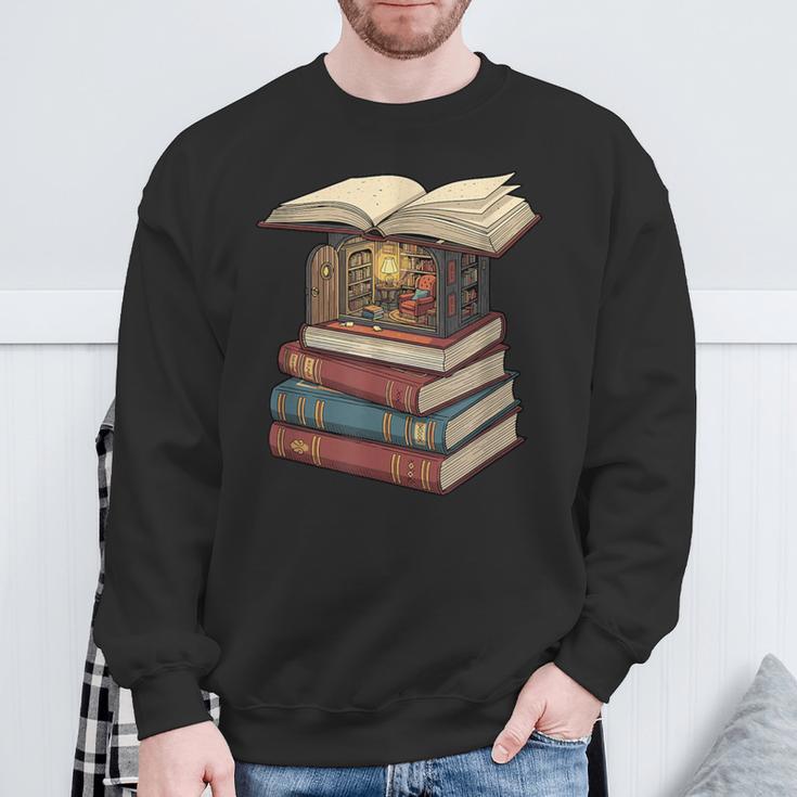 Cozy Reading Nook Between Books Book Lover Aesthetic Sweatshirt Gifts for Old Men
