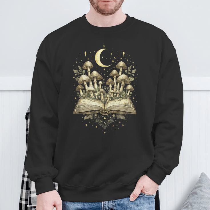 Crescent Mushroom Book Fungi Art Woodland Mystical Night Sweatshirt Gifts for Old Men