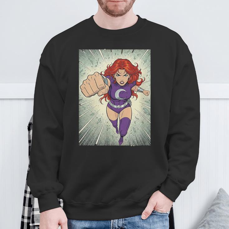 The Crimson Crescent 90s Retro Comic Book Superheroine Art Sweatshirt Gifts for Old Men